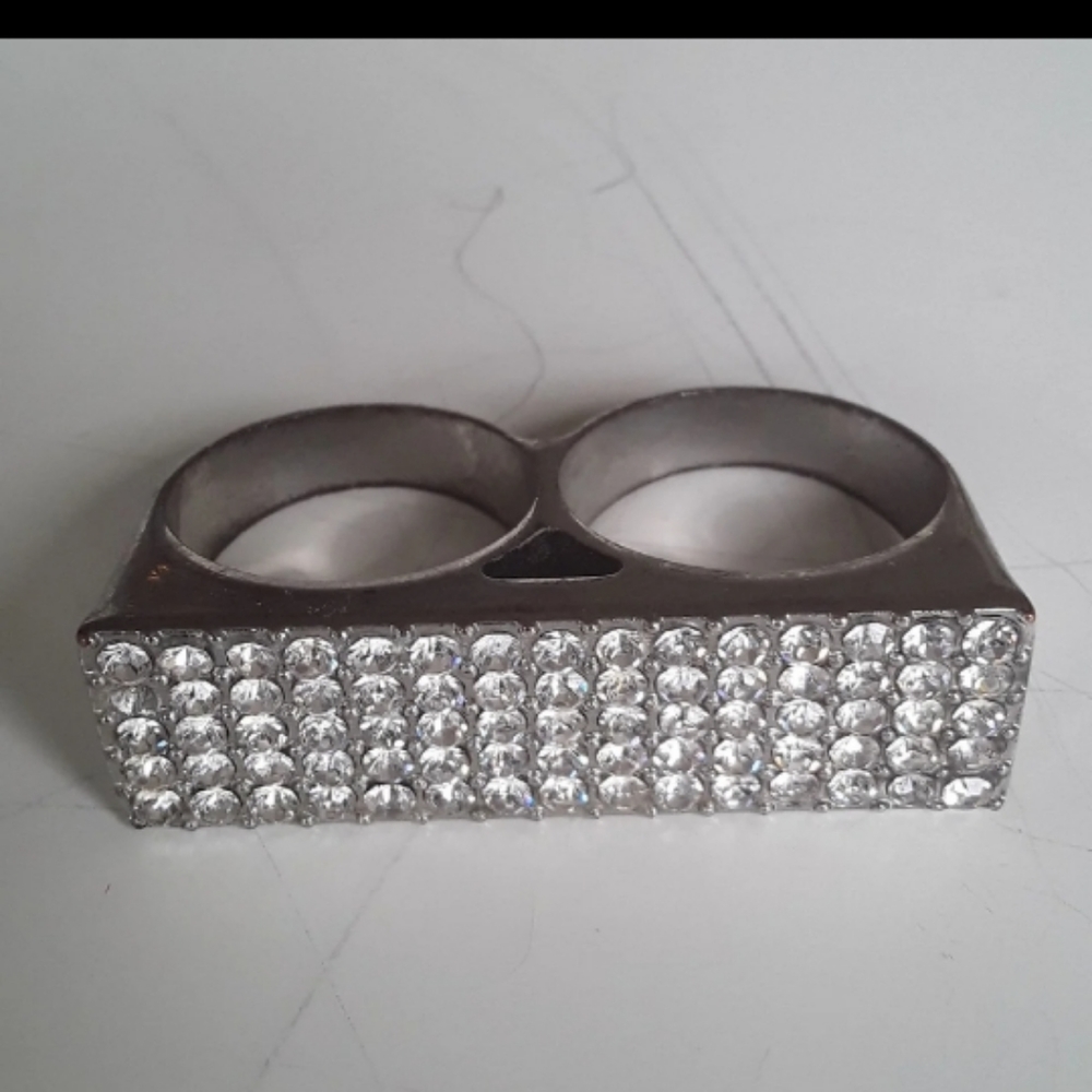 Rhinestone Two Finger Ring